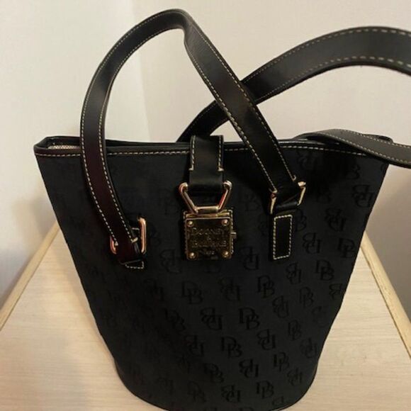 Dooney & Bourke Black Bucket Canvas/Leather Hobo Bag K904909 - Picture 2 of 9